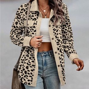 Corduroy leopard shacket